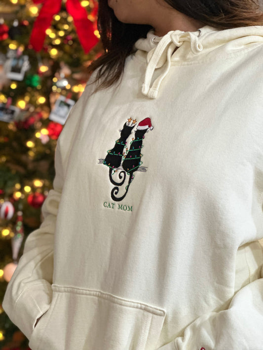 Cat Mom Hoodie Embroidered Cat Lover Sweatshirt