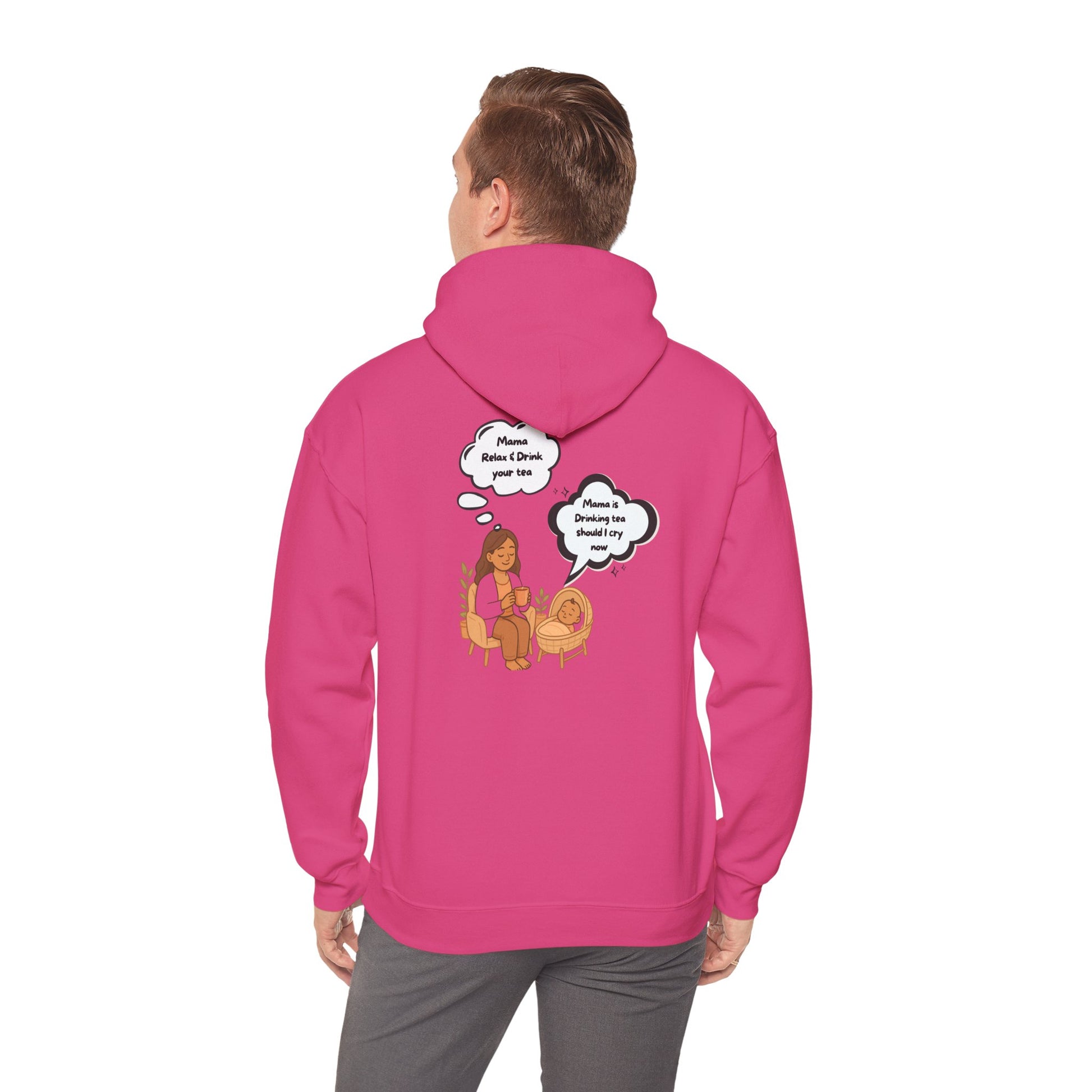 Mama Relax and Drink Your Tea Unisex Hoodie, Funny Quote Sweatshirt for New Moms, Baby Showers, Tealover Gift, Mama Sleeping Design