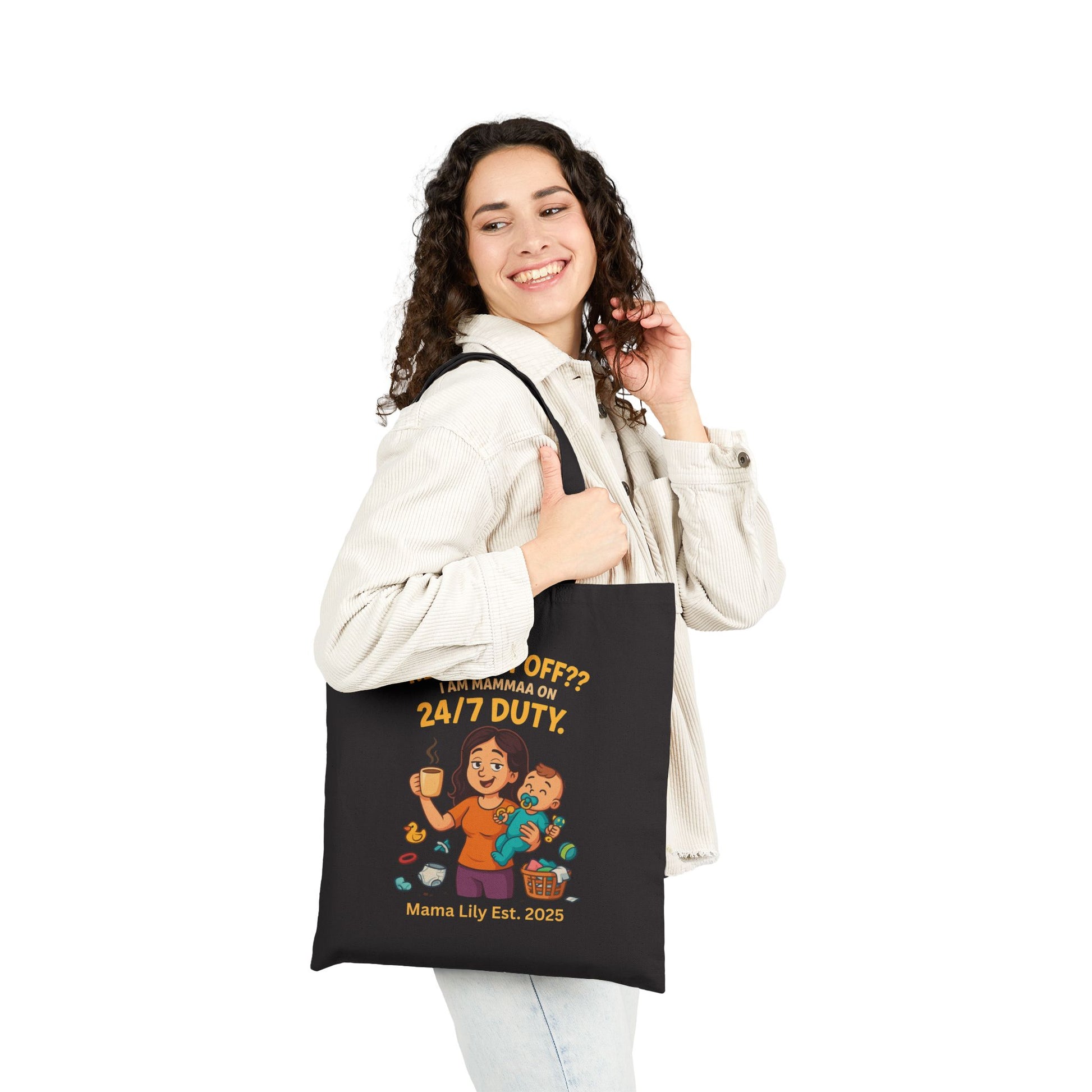 Cotton Canvas Tote Bag - Rest Day Off I am momma on 24/7 duty, Funny personalized gift for mom