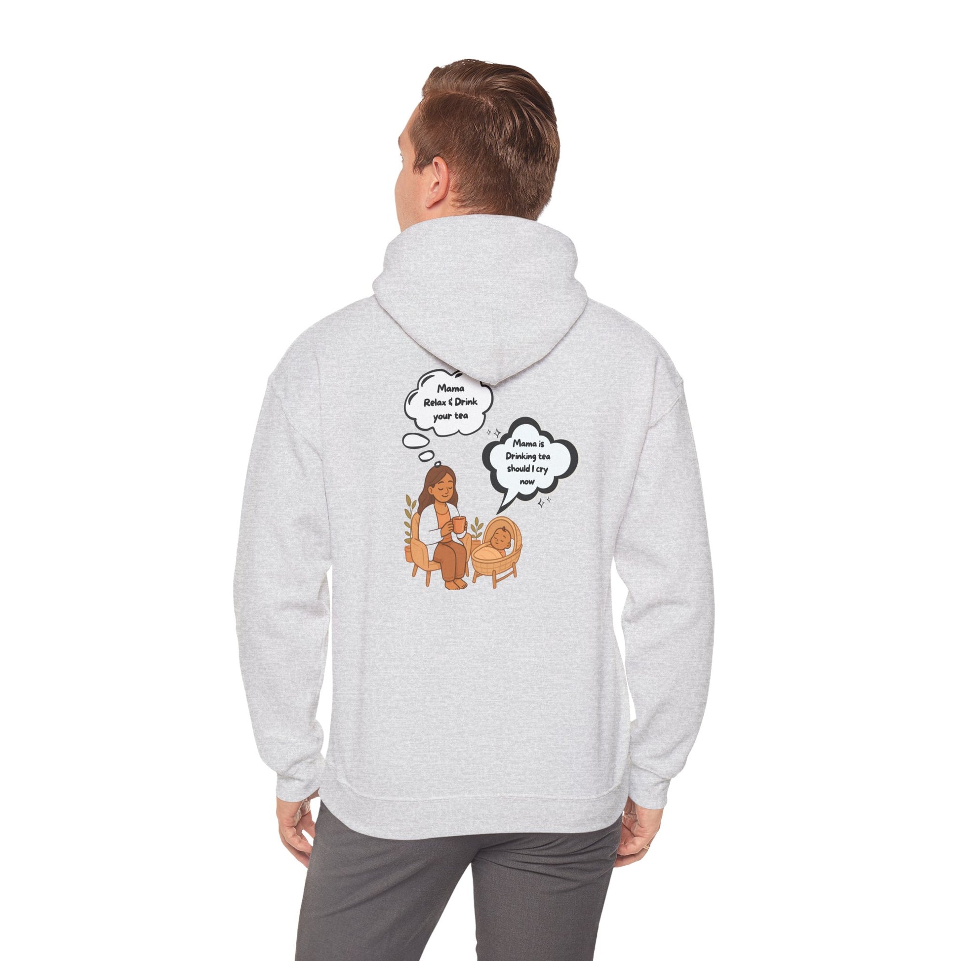 Mama Relax and Drink Your Tea Unisex Hoodie, Funny Quote Sweatshirt for New Moms, Baby Showers, Tealover Gift, Mama Sleeping Design
