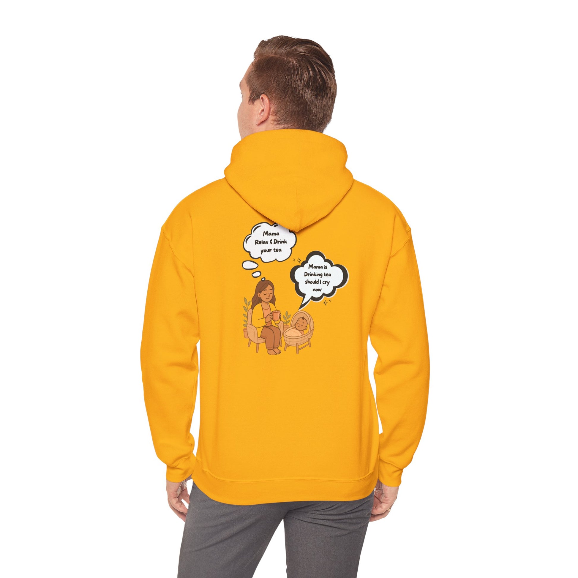Mama Relax and Drink Your Tea Unisex Hoodie, Funny Quote Sweatshirt for New Moms, Baby Showers, Tealover Gift, Mama Sleeping Design