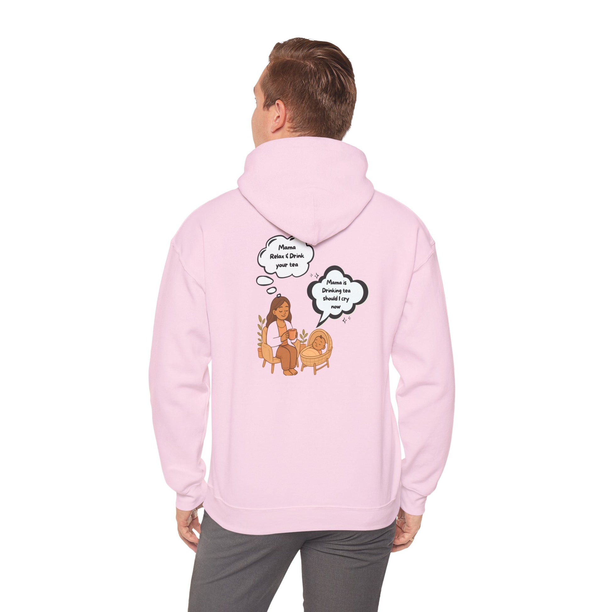 Mama Relax and Drink Your Tea Unisex Hoodie, Funny Quote Sweatshirt for New Moms, Baby Showers, Tealover Gift, Mama Sleeping Design