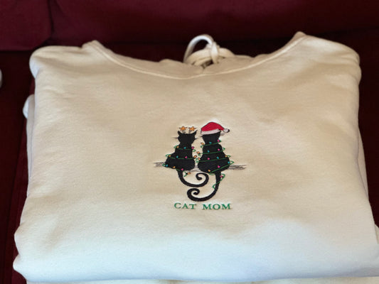 Cat Mom Hoodie Embroidered Cat Lover Sweatshirt