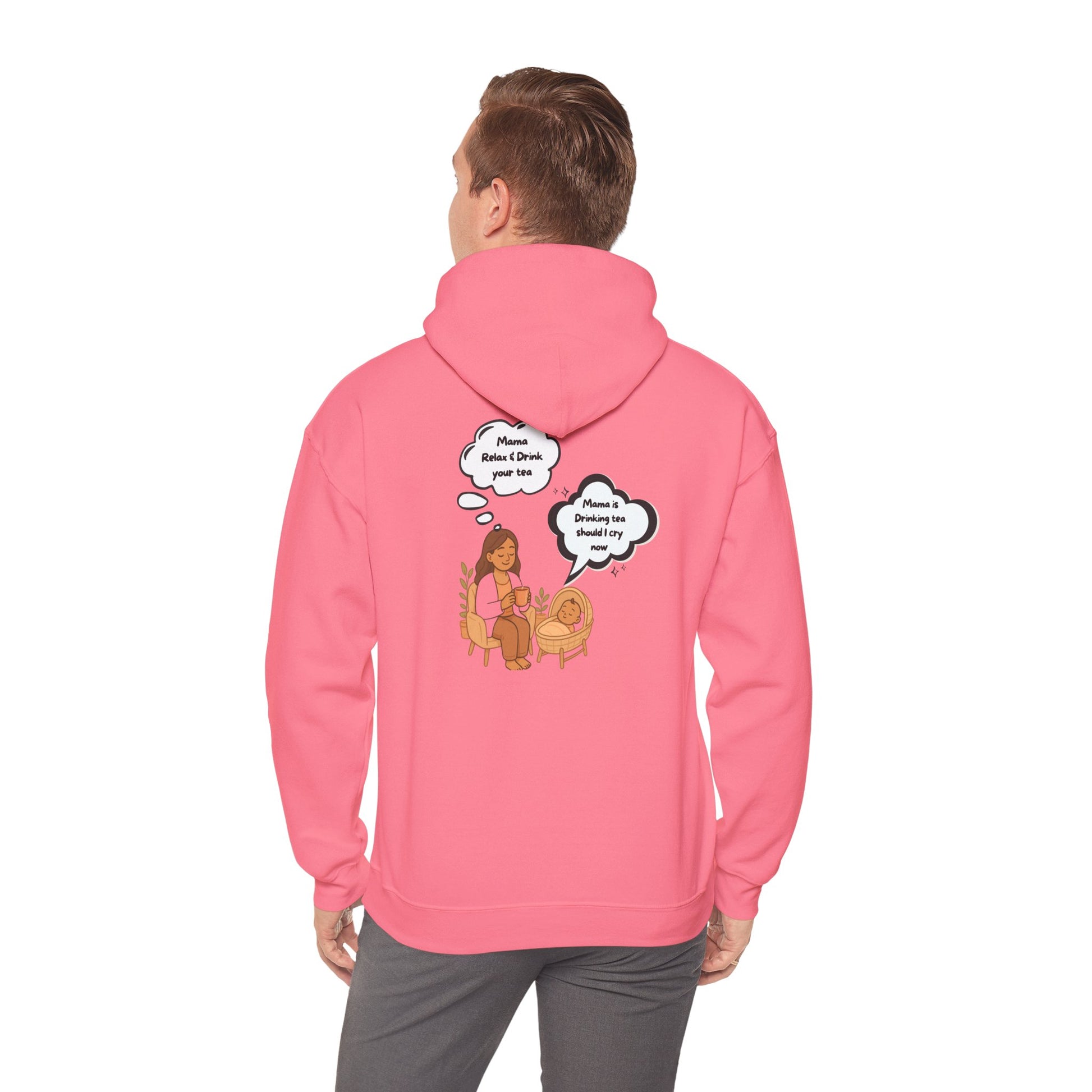 Mama Relax and Drink Your Tea Unisex Hoodie, Funny Quote Sweatshirt for New Moms, Baby Showers, Tealover Gift, Mama Sleeping Design