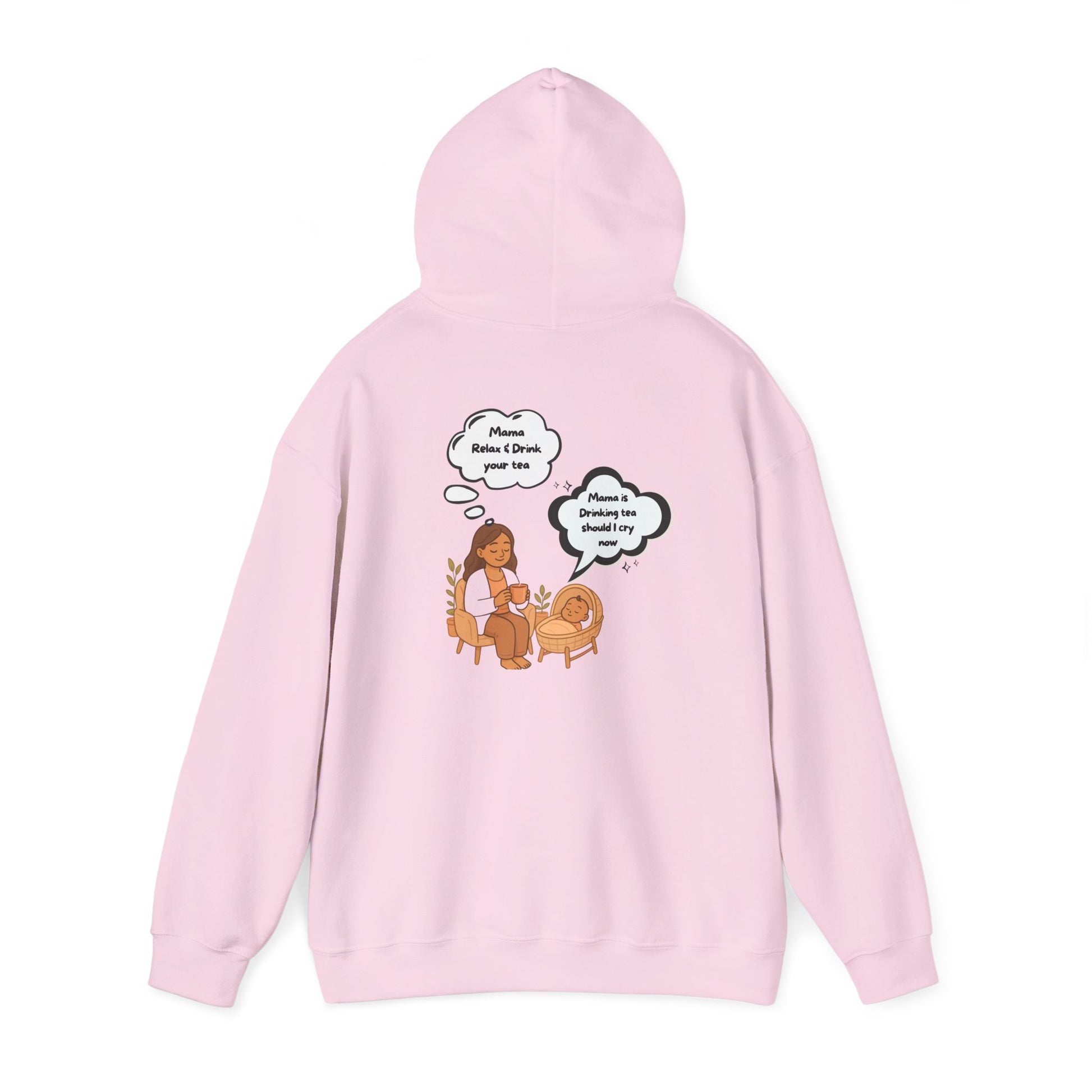 Mama Relax and Drink Your Tea Unisex Hoodie, Funny Quote Sweatshirt for New Moms, Baby Showers, Tealover Gift, Mama Sleeping Design