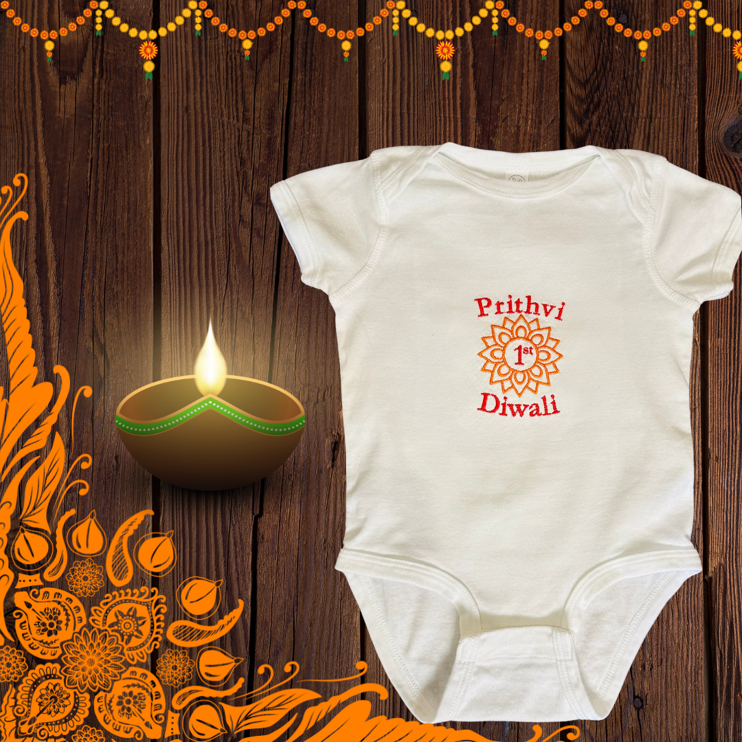 Personalized Embroidered Diwali Baby Bodysuit First Diwali Outfit Festival Baby Gift Keepsake