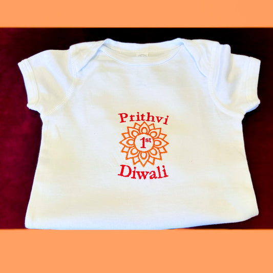 Personalized Embroidered Diwali Baby Bodysuit First Diwali Outfit Festival Baby Gift Keepsake