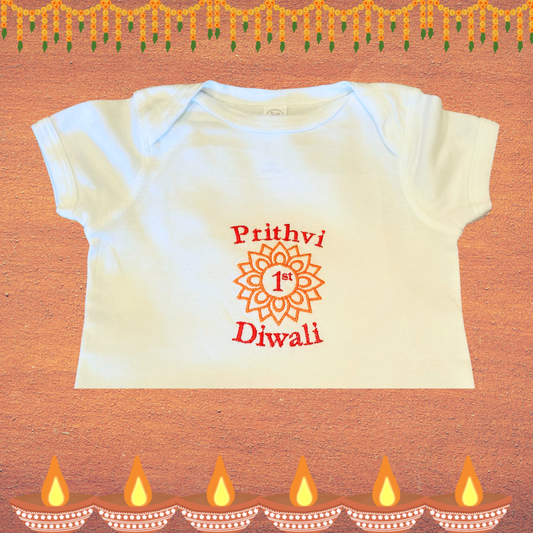 Personalized Embroidered Diwali Baby Bodysuit First Diwali Outfit Festival Baby Gift Keepsake