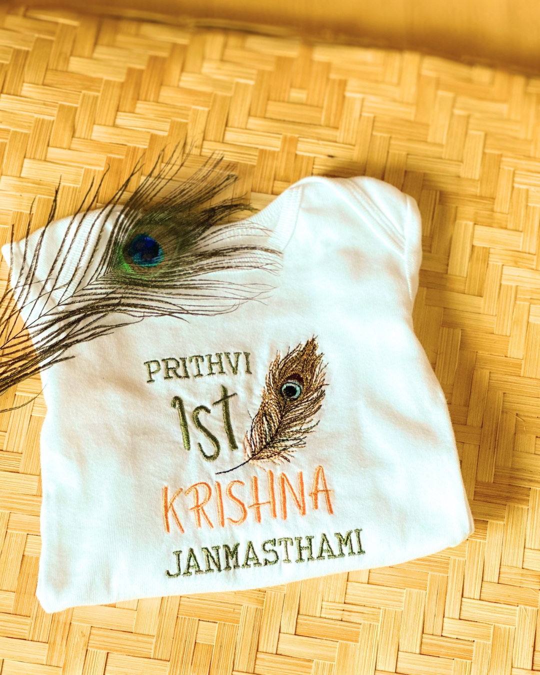 Baby Krishna Janmashtami Outfit – Embroidered Infant Bodysuit  First Janmashtami Baby Gift – Hindu Festival Baby Clothes 100% Cotton Onesie
