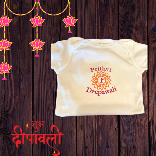 Personalized Embroidered Deepawali Baby Bodysuit My First Deepawali Outfit  Festival Baby Gift Keepsake