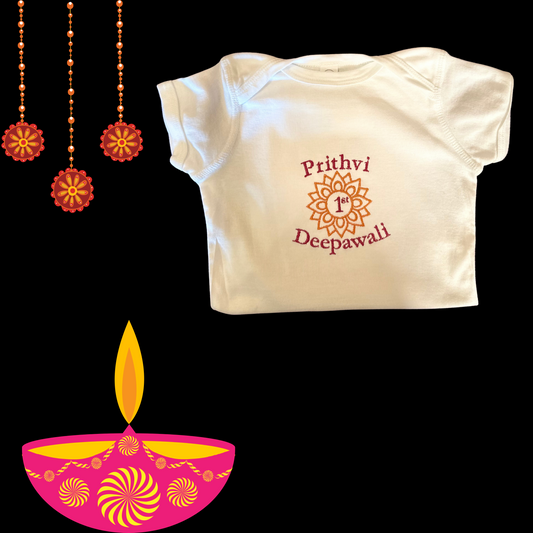 Personalized Embroidered Deepawali Baby Bodysuit My First Deepawali Outfit  Festival Baby Gift Keepsake